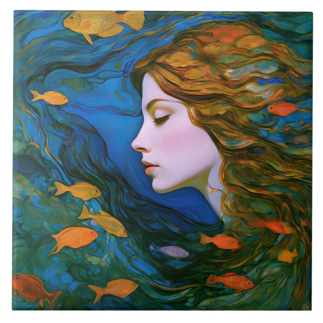 “Thalassa” - Kvinnor i vatten Kakelplatta (Framsidan)