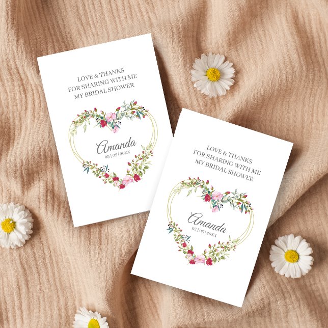 Thank Floral Heart for Bridal Shower Name & Quote Visitkort (Skapare uppladdad)