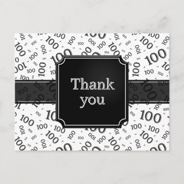 Thank You 100th Number Pattern Black/White Vykort (Framsida)