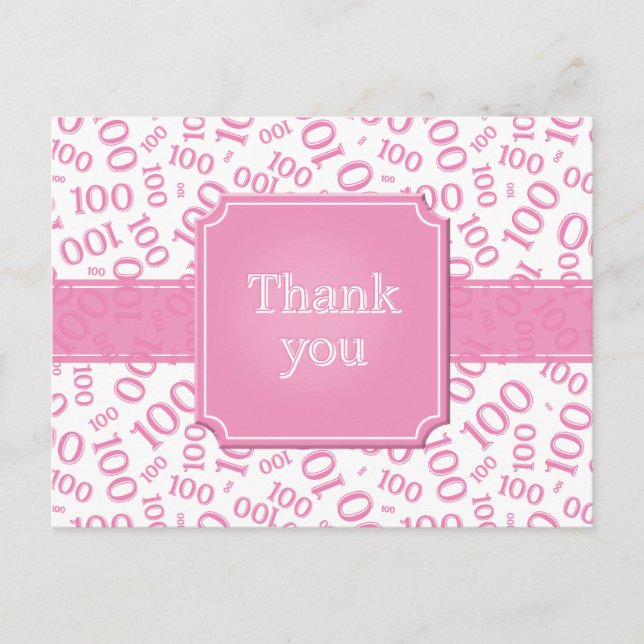 Thank You 100th Number Pattern Pink/White Vykort (Framsida)