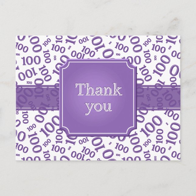 Thank You 100th Number Pattern Purple/White Vykort (Framsida)