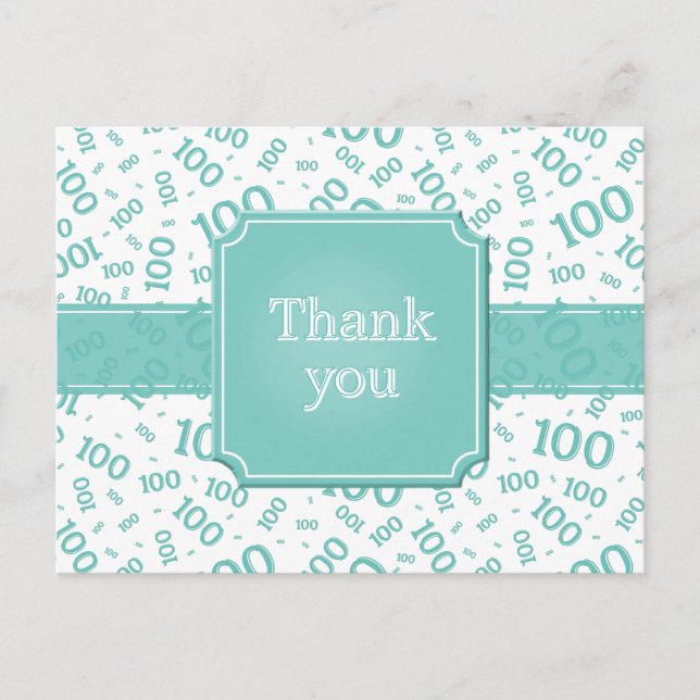 Thank You 100th Number Pattern Teal/White Vykort (Framsida)