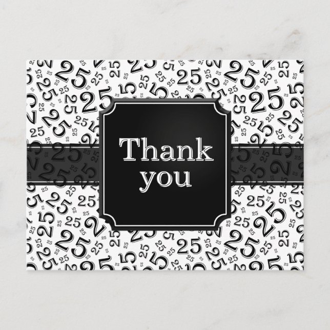 Thank You 25 Number Pattern Black/White Vykort (Framsida)