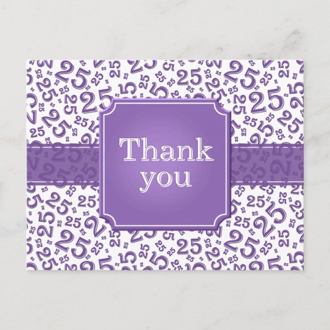Thank You 25 Number Pattern Purple/White Vykort (Framsida)