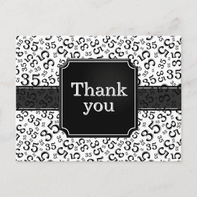 Thank You 35 Number Pattern Black/White Vykort (Framsida)