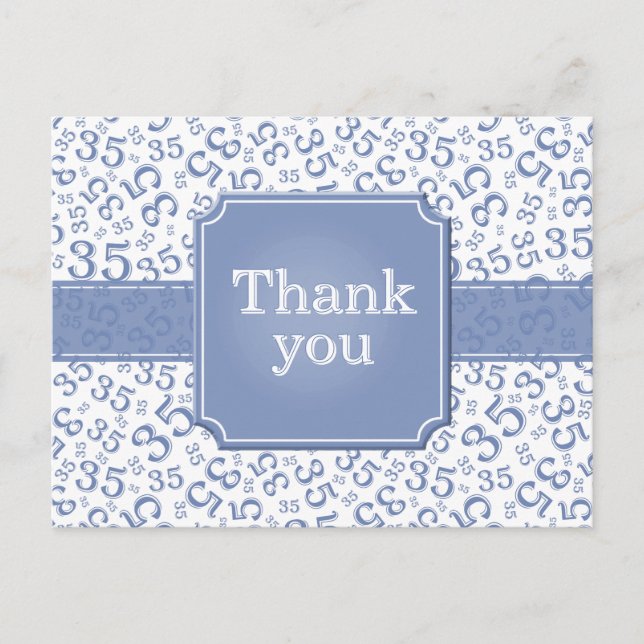 Thank You 35 Number Pattern Blue/White Vykort (Framsida)