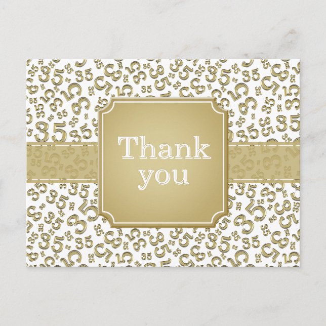 Thank You 35 Number Pattern Gold/White Vykort (Framsida)