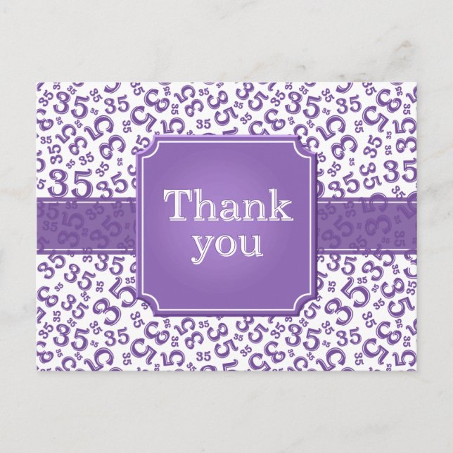 Thank You 35 Number Pattern Purple/White Vykort (Framsida)