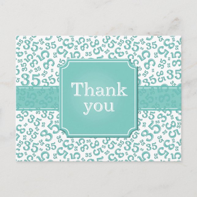 Thank You 35 Number Pattern Teal/White Vykort (Framsida)