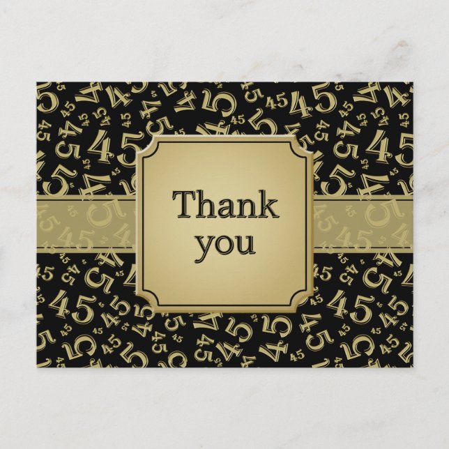 Thank You 45 Number Pattern Black/Gold Postcard Vykort (Framsida)