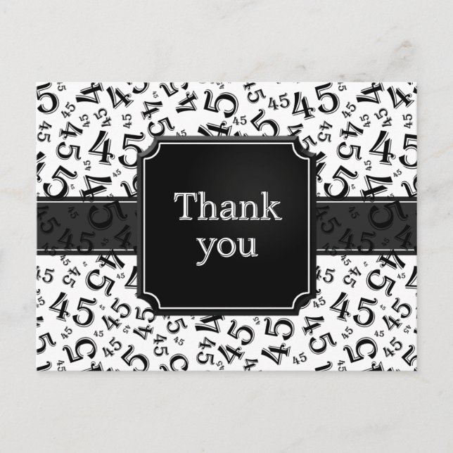 Thank You 45 Number Pattern Black/White Postcard Vykort (Framsida)