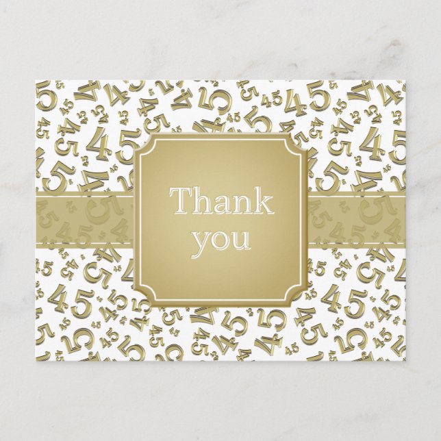 Thank You 45 Number Pattern Gold/White Postcard Vykort (Framsida)