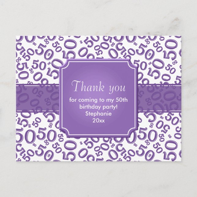 Thank You 50 Random Number Pattern Purple/White Vykort (Framsida)
