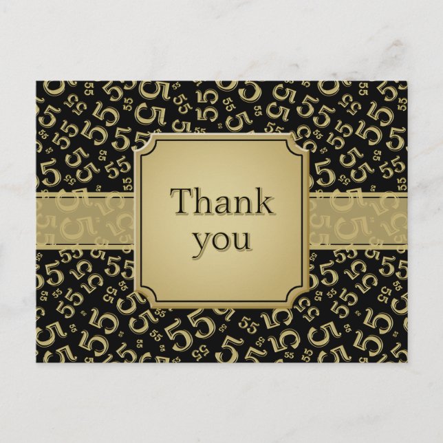 Thank You 55 Number Pattern Black/Gold Vykort (Framsida)