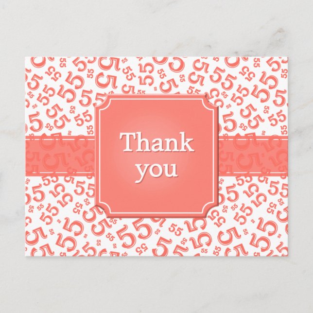 Thank You 55 Number Pattern Coral/White Vykort (Framsida)