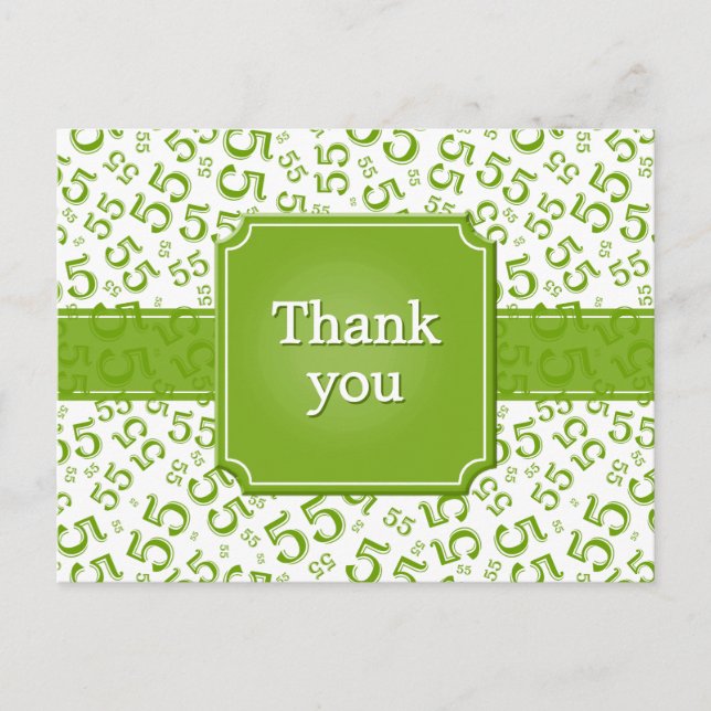 Thank You 55 Number Pattern Green/White Vykort (Framsida)