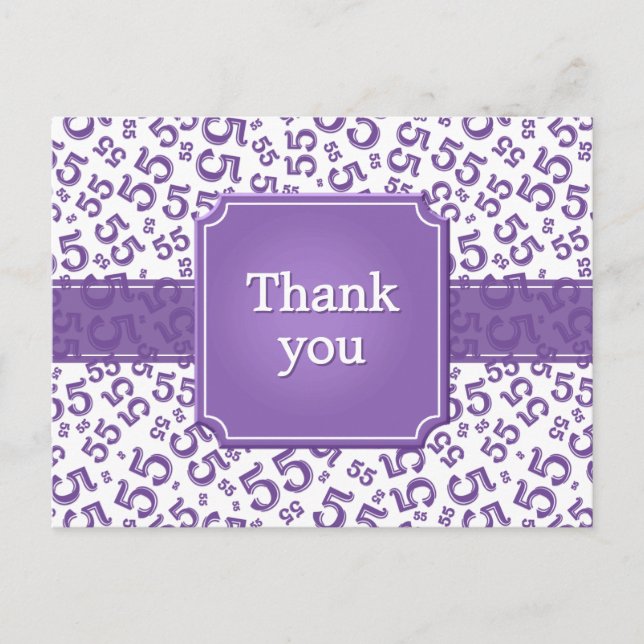 Thank You 55 Number Pattern Purple/White Vykort (Framsida)