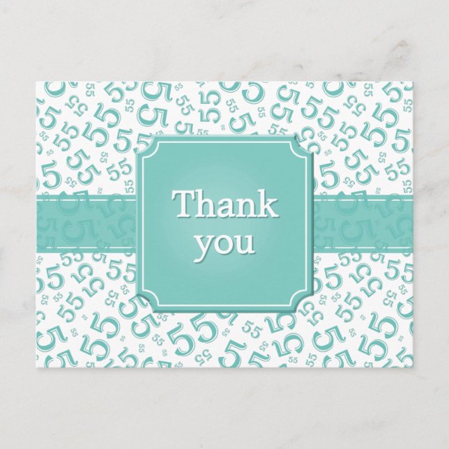 Thank You 55 Number Pattern Teal/White Vykort (Framsida)