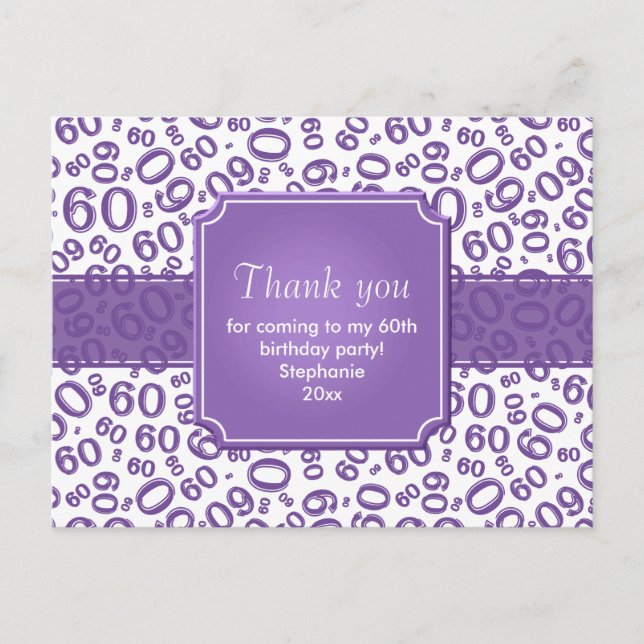 Thank You 60 Random Number Pattern Purple/White Vykort (Framsida)