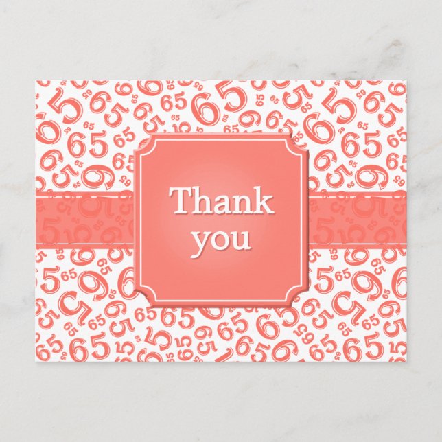 Thank You 65 Number Pattern Coral/White Vykort (Framsida)