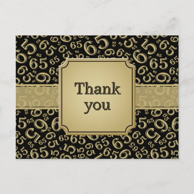 Thank You 65 Number Pattern Gold/Black Vykort (Framsida)