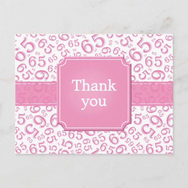 Thank You 65 Number Pattern Pink/White Vykort (Framsida)