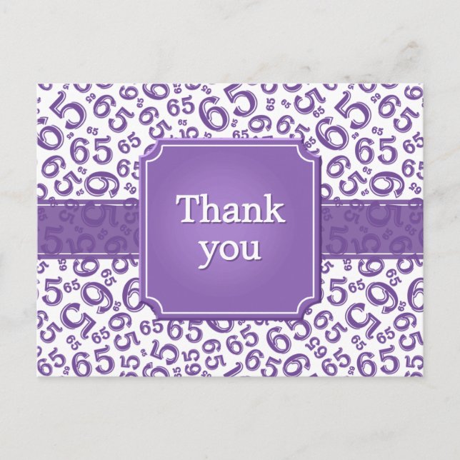 Thank You 65 Number Pattern Purple/White Vykort (Framsida)