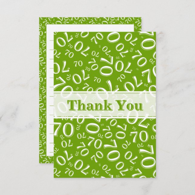 Thank You 70 Birthday Number Pattern Green/White Tack Kort (Fram/baksida)