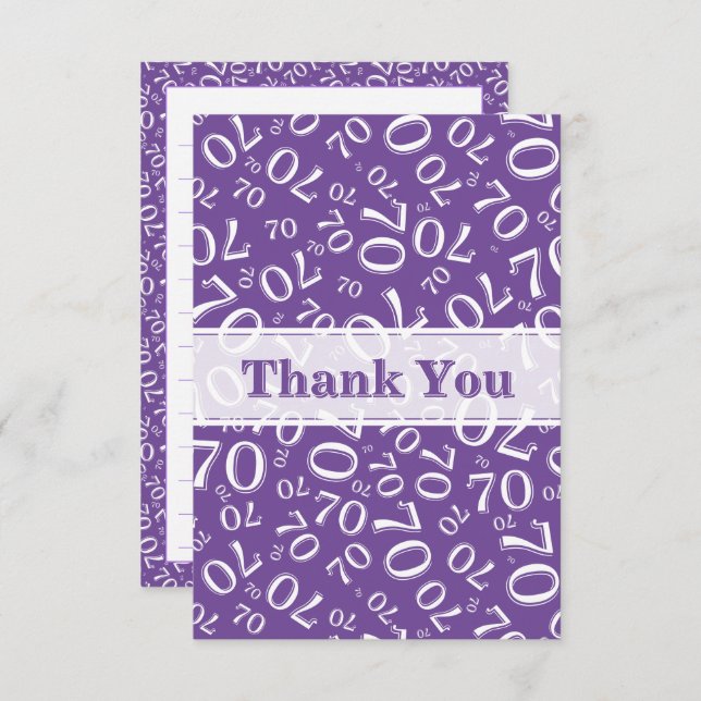 Thank You 70 Birthday Number Pattern Purple/White Tack Kort (Fram/baksida)