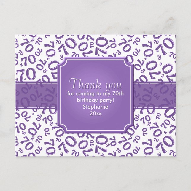 Thank You 70 Birthday Number Pattern Purple/White Vykort (Framsida)