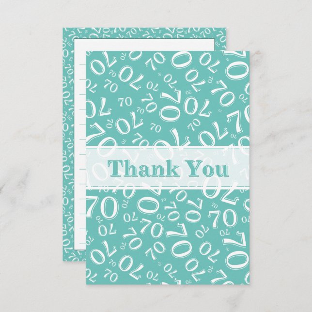 Thank You 70 Birthday Number Pattern Teal/White Tack Kort (Fram/baksida)