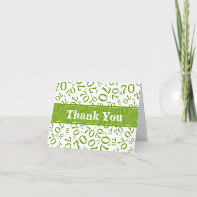 Thank You 70th Birthday Number Pattern Green/White Tack Kort (Framsida)
