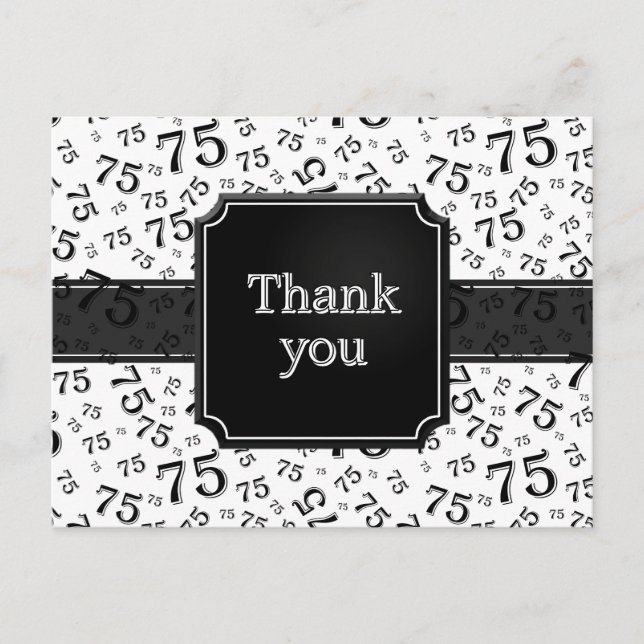 Thank You 75 Number Pattern Black/White Postcard Vykort (Framsida)