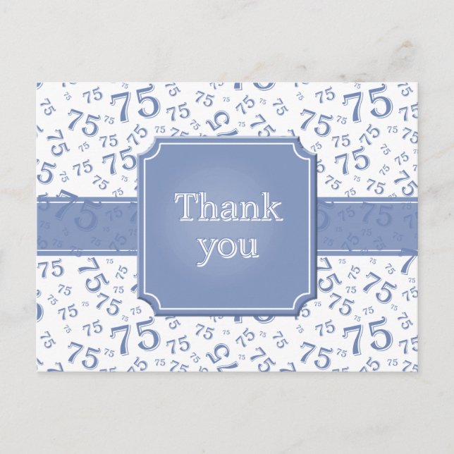 Thank You 75 Number Pattern Blue/White Postcard Vykort (Framsida)