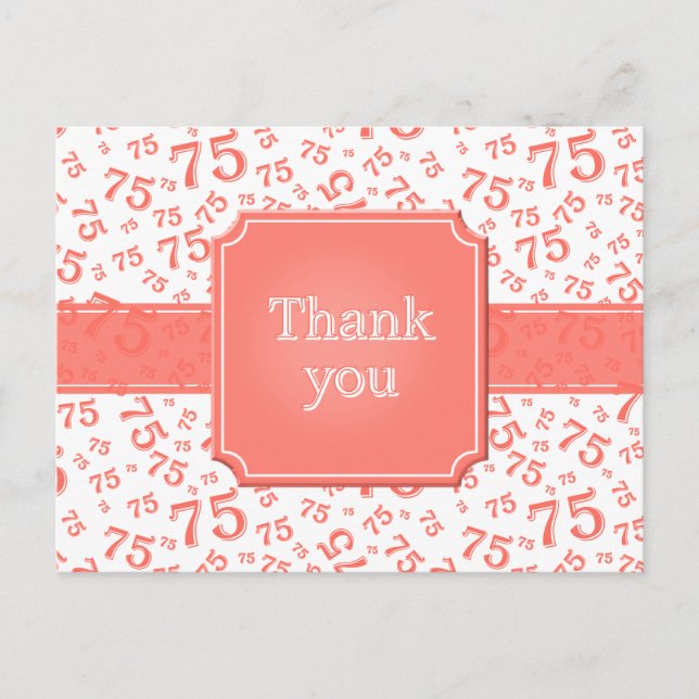 Thank You 75 Number Pattern Coral/White Vykort (Framsida)