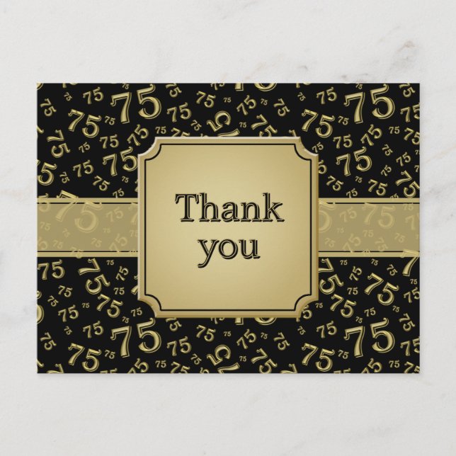 Thank You 75 Number Pattern Gold/Black Vykort (Framsida)