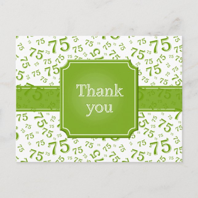 Thank You 75 Number Pattern Green/White Postcard Vykort (Framsida)