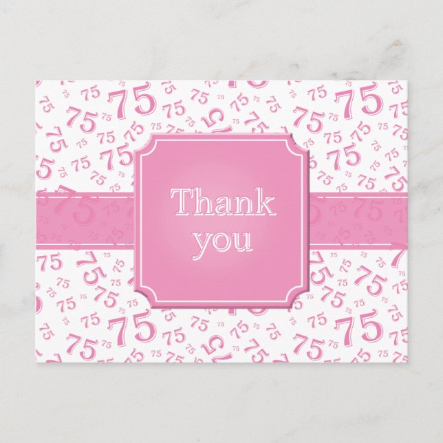 Thank You 75 Number Pattern Pink/White Postcard Vykort (Framsida)
