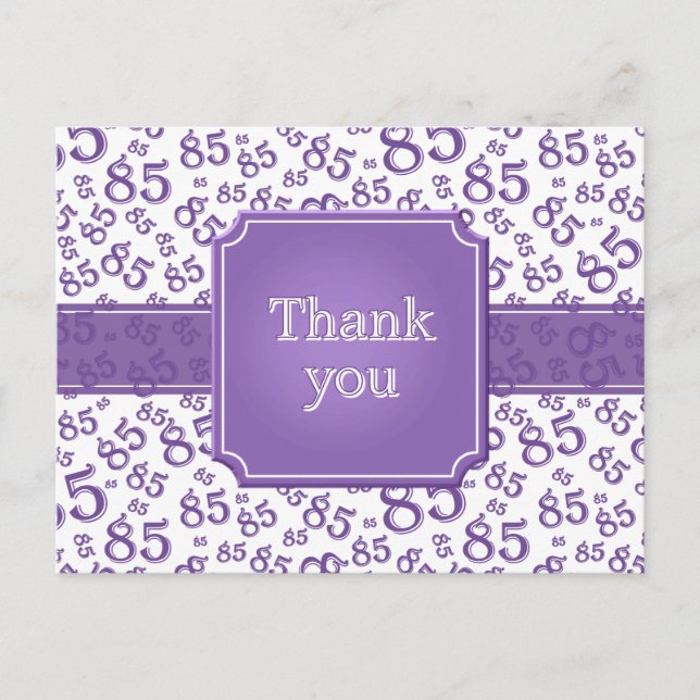 Thank You 85 Number Pattern Purple/White Vykort (Framsida)