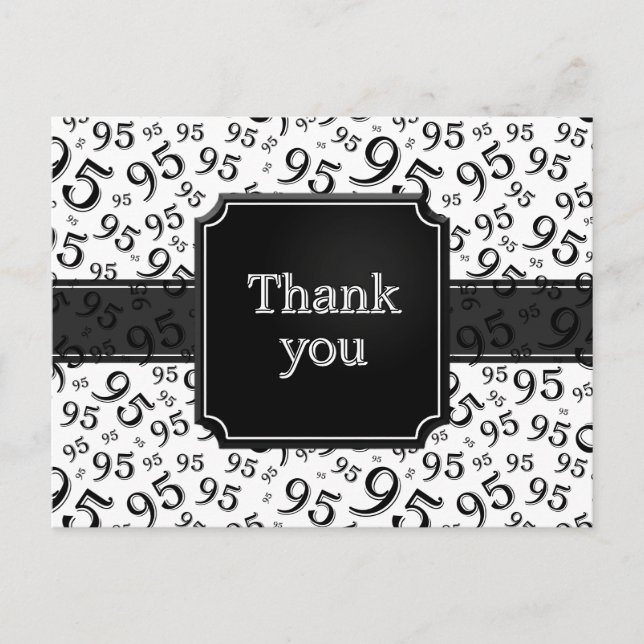 Thank You 95 Number Pattern Black/White Vykort (Framsida)