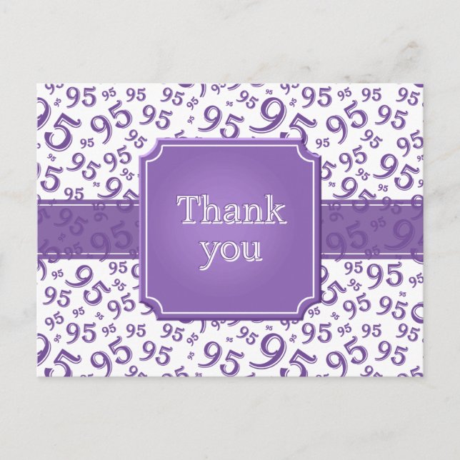 Thank You 95 Number Pattern Purple/White Vykort (Framsida)