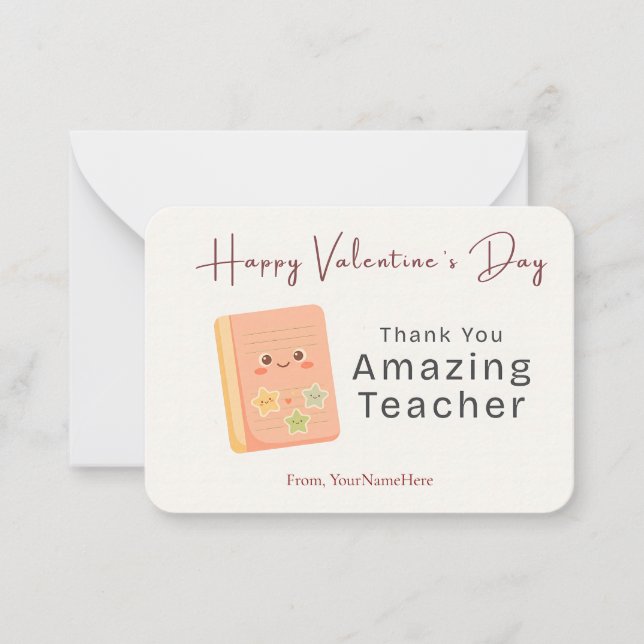 Thank You Amazing Teacher Valentine Card Anteckningskort (Framsida)