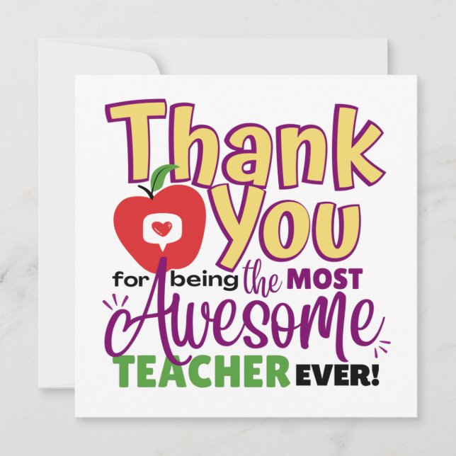 Thank You Awesome Teacher Card Kort (Framsida)