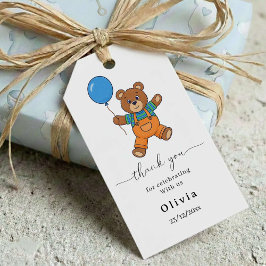 Thank you Baby Shower for Boy Blue Balloon Bear  Presentetikett