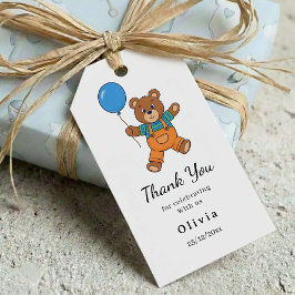 Thank you Baby Shower for Boy Blue Balloon Bear  Presentetikett