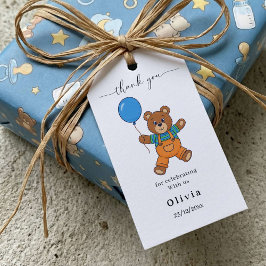 Thank you Baby Shower for Boy Blue Balloon Bear Presentetikett