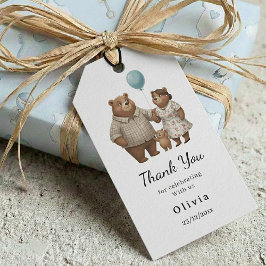 Thank you Baby Shower for Boy Blue Balloon Bear Presentetikett