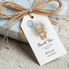 Thank you Baby Shower for Boy Blue Balloon Bear   Presentetikett