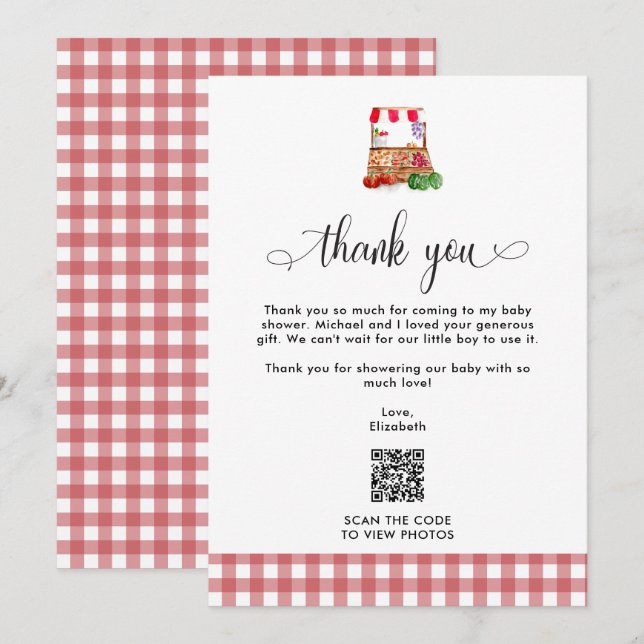 Thank you Baby Shower Locally Grown Farm QR Code Tack Kort (Fram/baksida)
