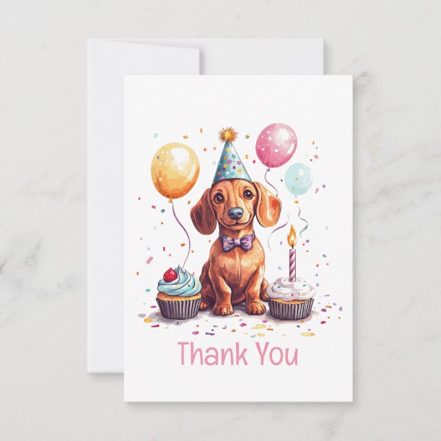Thank You Birthday Dachshund Dog  Tack Kort (Framsida)
